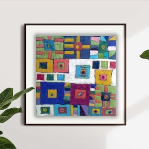 Mind Squares -  Abstract Needle Felt Art Painting, Wool Picture, Textile Wall Hanging, Felt Tapestry, Handmade Gift for Mom, Felted Wall Art