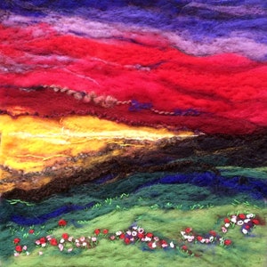 Red Sky Sunset Landscape Needle Felt Art Painting, Highlands Wool Art, Original Needle Felting, Nature Home Decor, Felted Wall Art, image 5