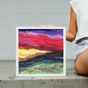 Red Sky Sunset Landscape Needle Felt Art Painting, Highlands Wool Art, Original Needle Felting, Nature Home Decor, Felted Wall Art, image 4