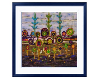 Dipinto artistico in feltro con fiori stravaganti – Decorazione da parete in feltro ad ago floreale