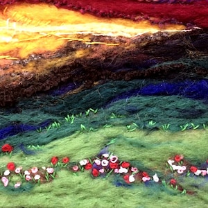 Red Sky Sunset Landscape Needle Felt Art Painting, Highlands Wool Art, Original Needle Felting, Nature Home Decor, Felted Wall Art, image 10