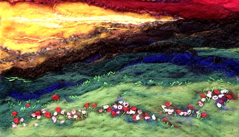 Red Sky Sunset Landscape Needle Felt Art Painting, Highlands Wool Art, Original Needle Felting, Nature Home Decor, Felted Wall Art, image 10