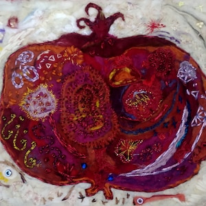Pomegranate Felt Art Painting, Abstract Painting, Needle Felt, Wool Painting, Felt Picture,  Embroidery 3 D Wall Artwork,