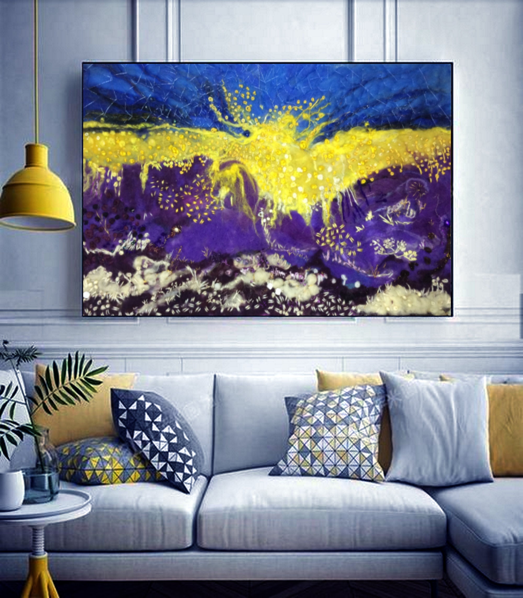 Wildflowers Fields- Abstract Embroidery Needle Felt Art Painting, Wool Picture, Felted Wall Art, Handmade Gift for Mom