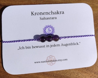 Kronenchakra Wunscharmband Amethyst 6mm, Sahasrara Mantra, minimalistisches Armband mit Schiebeverschluss - filigraner Schmuck