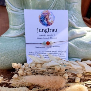 Sternzeichen Jungfrau Armband . Geburtsstein Jungfrau September . Edelstein Armband Jungfrau . Jungfrau Geschenk . Fluorit Karneol Mondstein Bild 1