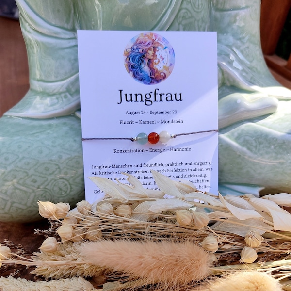 Sternzeichen Jungfrau Armband . Geburtsstein Jungfrau September . Edelstein Armband Jungfrau . Jungfrau Geschenk . Fluorit Karneol Mondstein