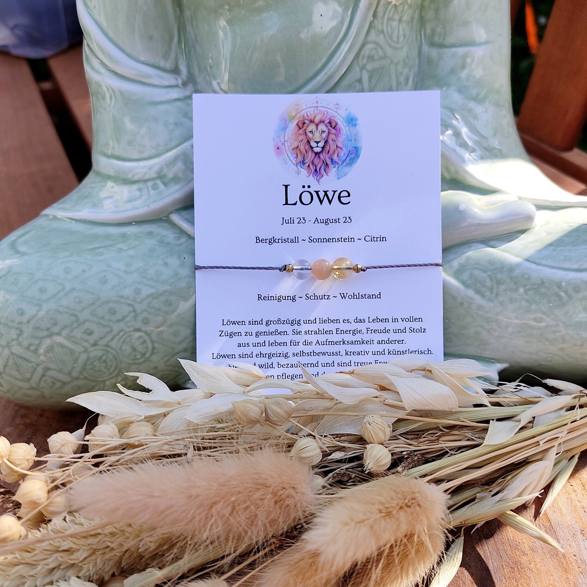 Löwen-Armband Aus Edelsteinen – Verstellbar Mit Löwen-Charm, Kristallschmuck Für Männer & Frauen