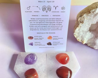 Sternzeichen Widder Edelstein Set I Geburtssteine Widder April I Edelstein Geschenkset I Roter Jaspis Karneol Feuerachat Amethyst