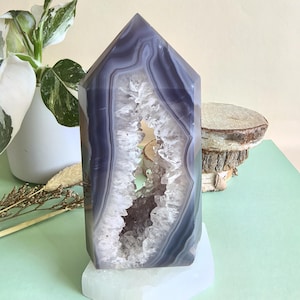 Obelisco di pietre preziose, punta di geode di agata lucidata: cristallo brasiliano naturale, pietra curativa, forza emotiva | #7