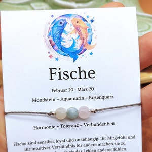 Zodiac sign Pisces bracelet. Pisces March birthstone. Gemstone bracelet fish. Pisces gift. Moonstone Aquamarine Rose Quartz image 7