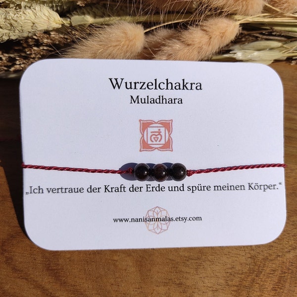 Wurzelchakra Wunscharmband Granatstein 6mm, Muladhara Mantra, minimalistisches Armband mit Schiebeverschluss, filigraner Schmuck