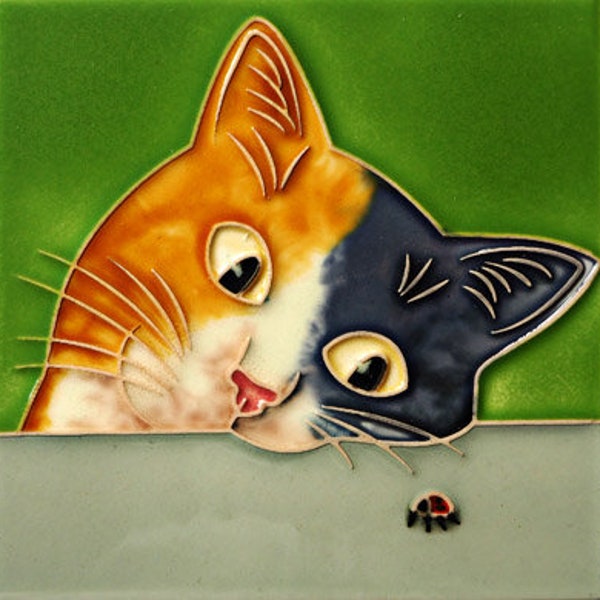 Cat and Ladybird - Ceramic Picture Tile