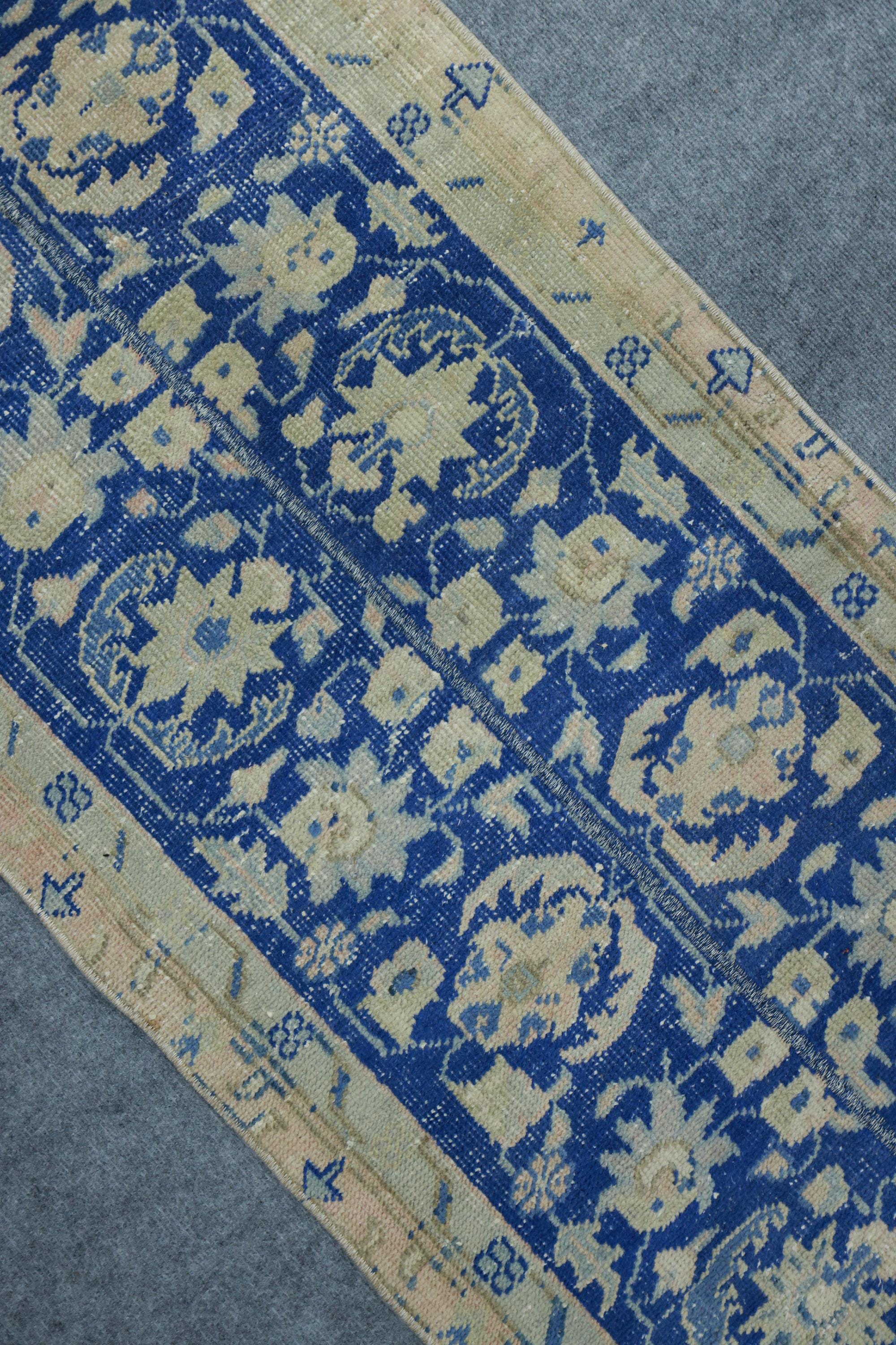 2x11 パッチワークランナーラグ、ブルートルコヴィンテージラグ