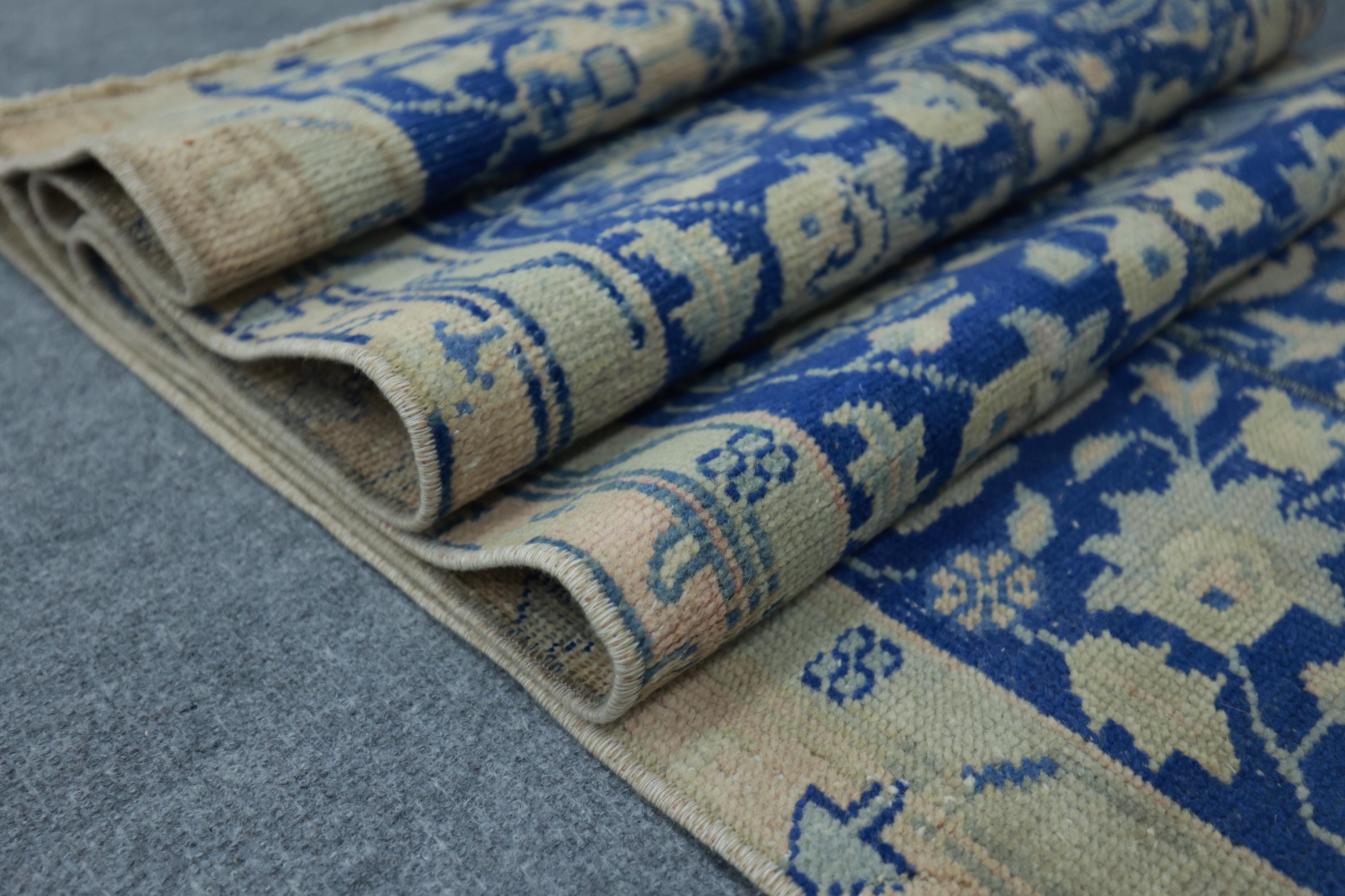 2x11 パッチワークランナーラグ、ブルートルコヴィンテージラグ