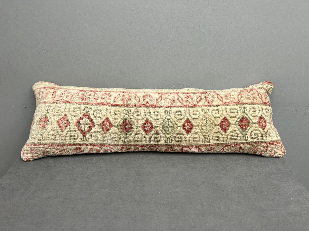 Vintage Rug Pillow, Lumbar Pillow Cover, 12x36 Pillow Cover, Turkish