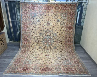 Beige Moroccan Rug 8x11, Turkish Oushak Rug, Vintage Wool Rug, Handmade Boho Area Rug