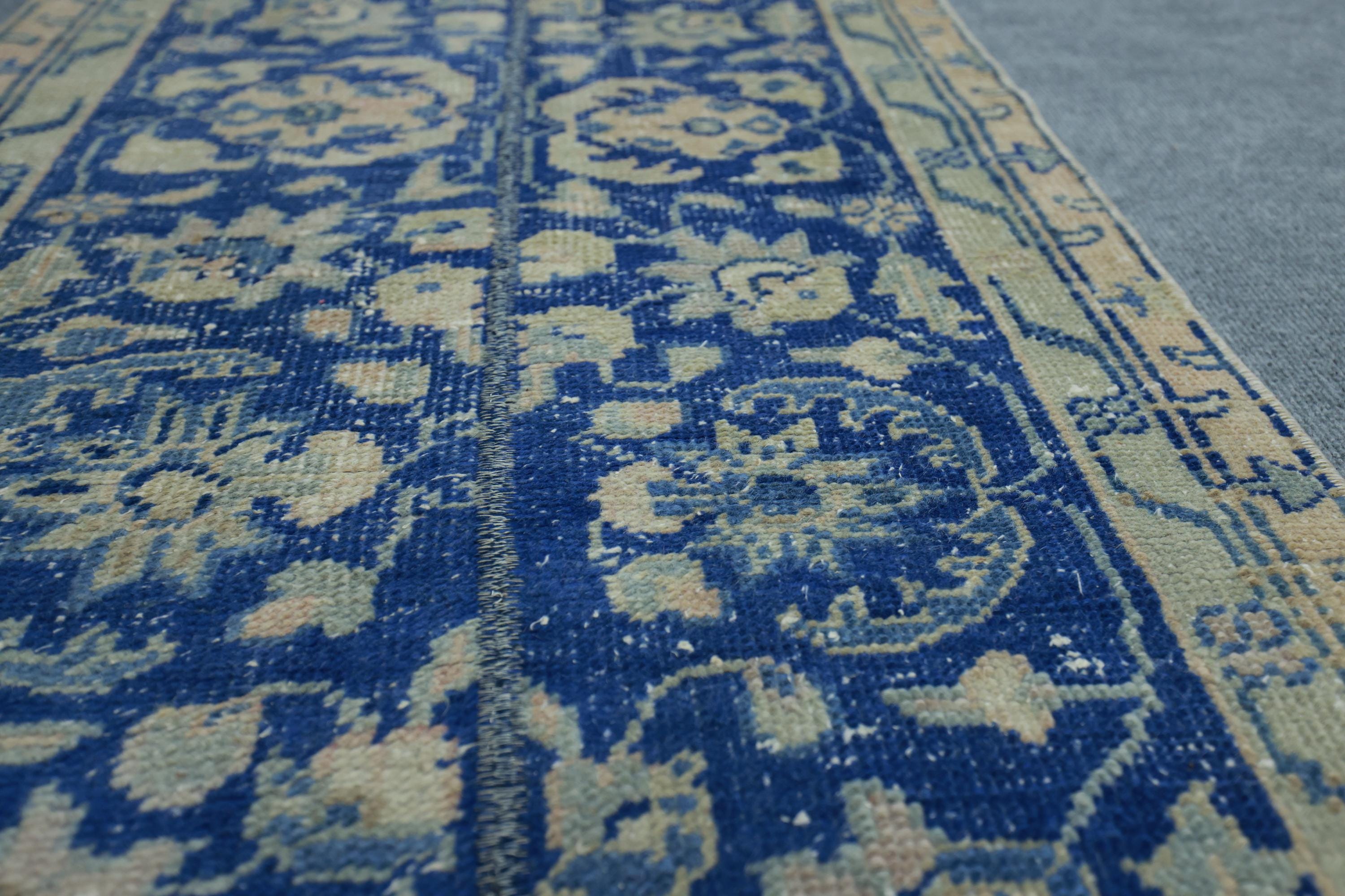 2x11 パッチワークランナーラグ、ブルートルコヴィンテージラグ