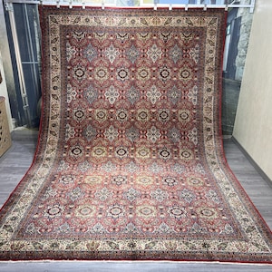 Red Oushak Rug, 9x12 Turkish Rug, Large Vintage Rug, Traditional Rug, Living Room Rug, Handmade Wool Rug, Oriental Rug, Boho Decor