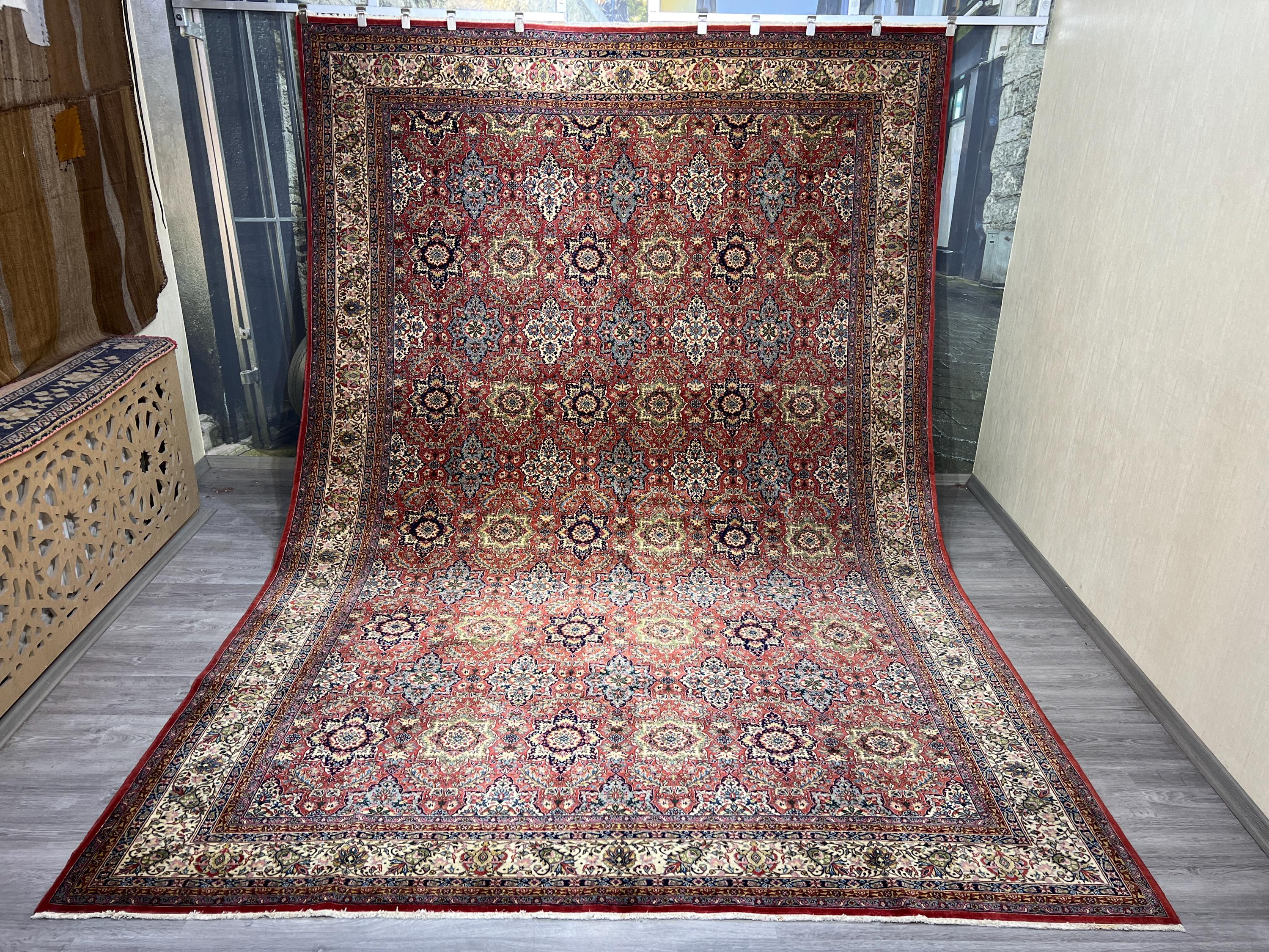 Red Oushak Rug, 9x12 Turkish Rug, Large Vintage Rug, Traditional