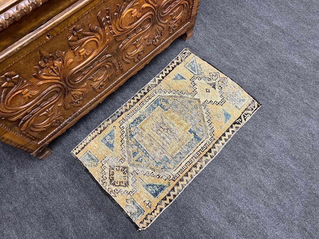 2x3 Turkish Rug, Mini Oushak Rug, Small Vintage Rugs for Bathroom