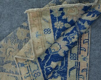 2x11 パッチワークランナーラグ、ブルートルコヴィンテージラグ