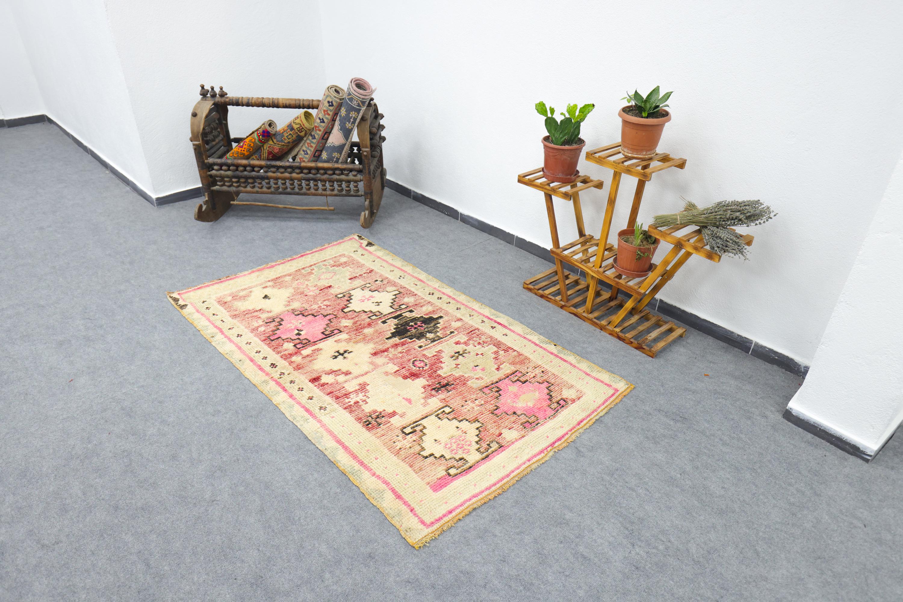 Turkish Rug 4x6, Oushak Wool Runner Rug, Faded Red Vintage Rug