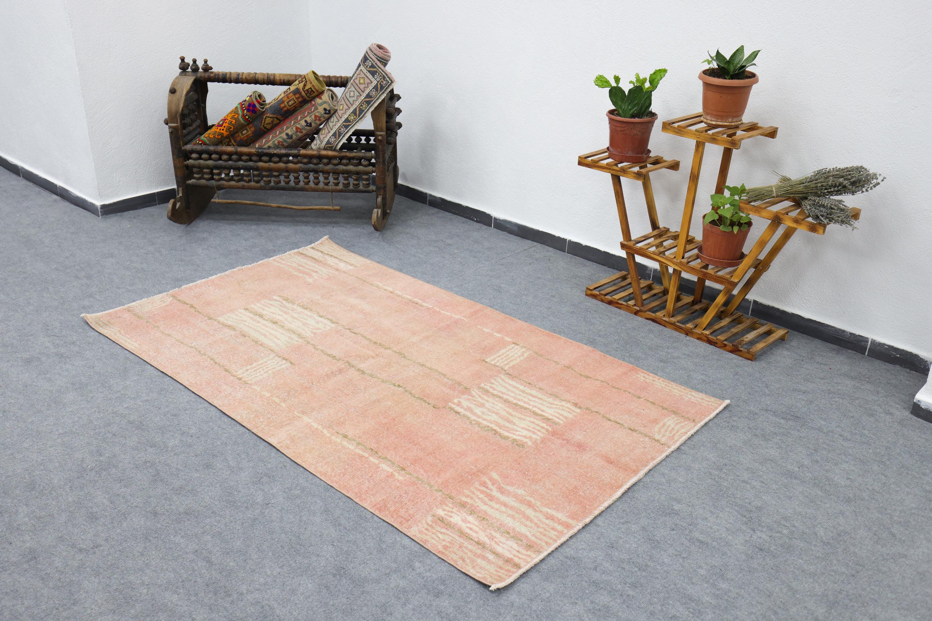 5x7 Vintage Oushak Rug, Faded Peach Turkish Rug, Boho Wool Area