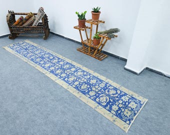 2x11 パッチワークランナーラグ、ブルートルコヴィンテージラグ