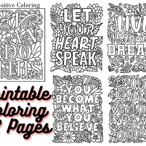 Positive Coloring Printable Pages, Art Therapy, Affirmation Coloring