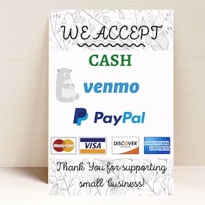Geld Zahlung Zeichen - Zahlungsverfahren - Bargeld - Venmo - Quadrat - Paypal - Kreditkarte - Small Business- Digital Download