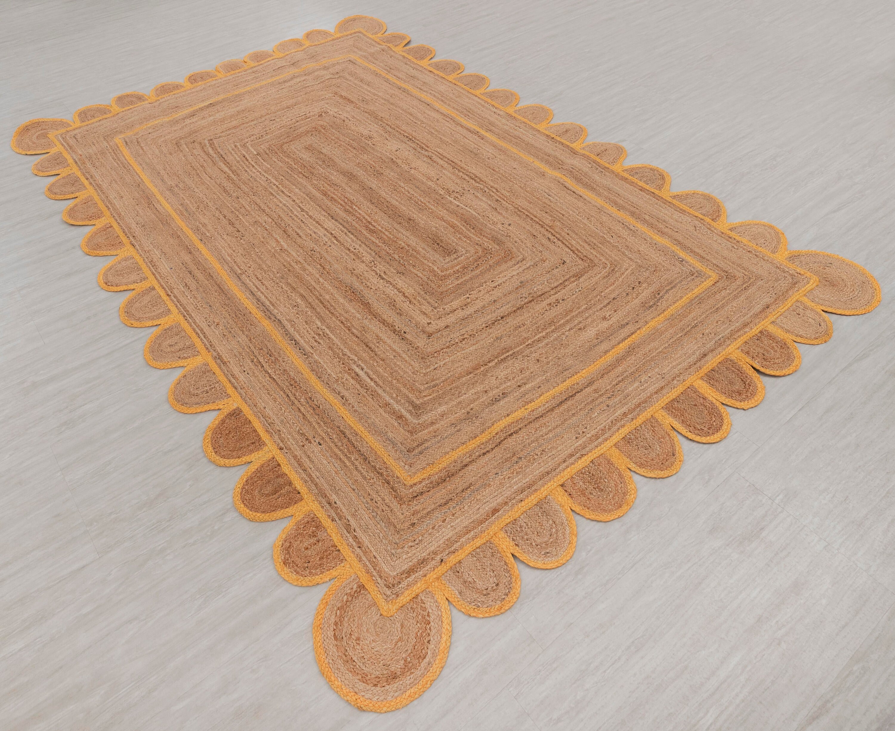 Scallop Rug Jute Scalloped Rug Jute Area Rug Scalloped Edge Etsy
