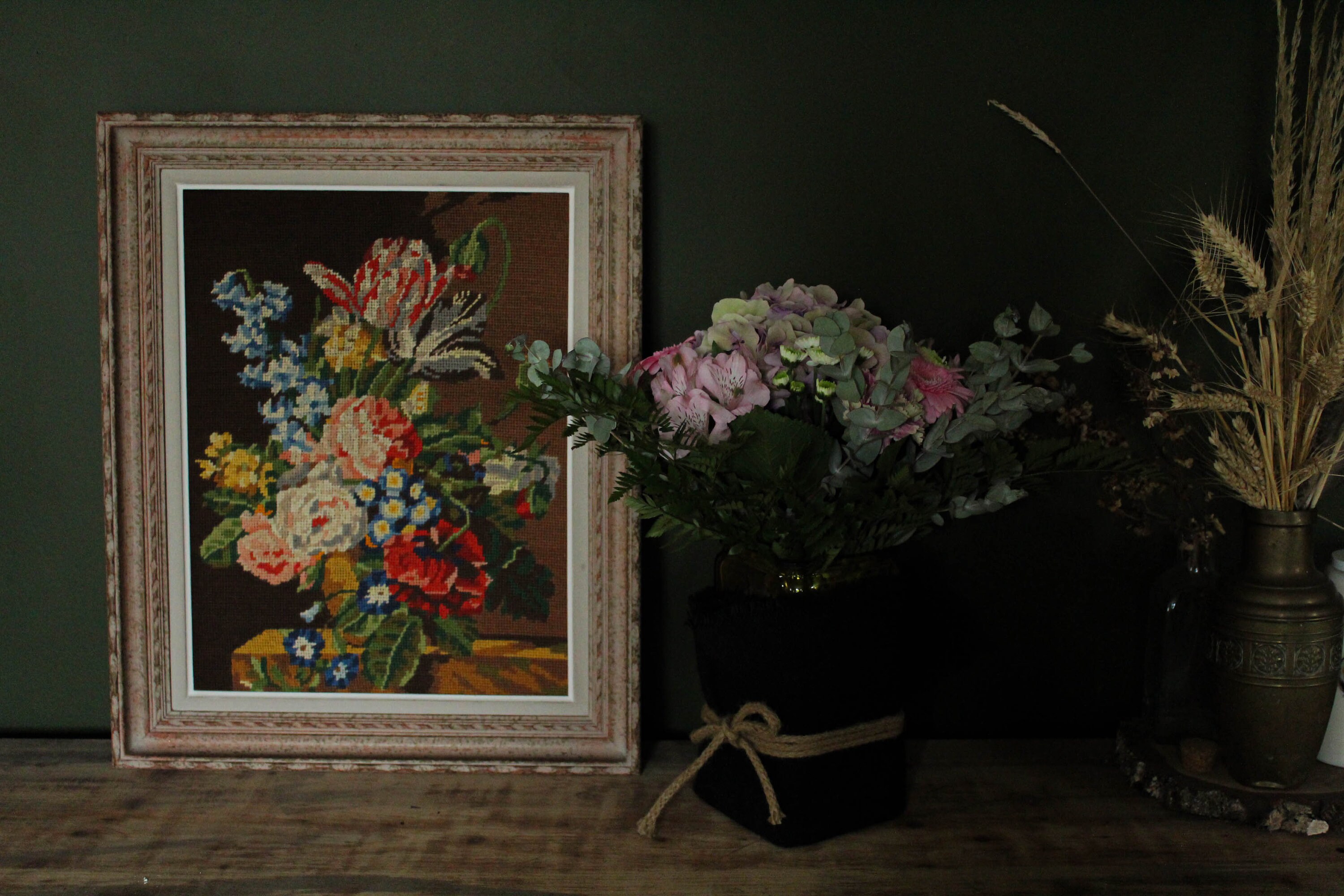 Tapisserie Murale - Canevas Bouquet de Fleurs 1950 Vintage