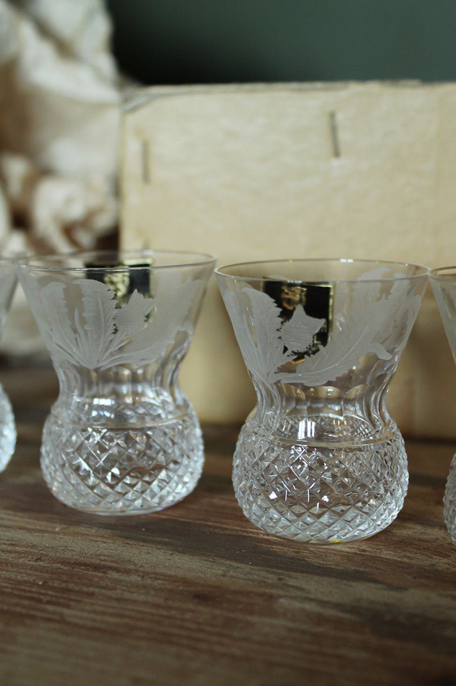 Box of 6 Edinburgh Crystal Whiskey Glasses thistle Pattern RARE Etsy