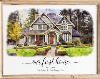 Custom House Portrait, Our First Home, Watercolor House Portrait, New Home Gift, House Portrait