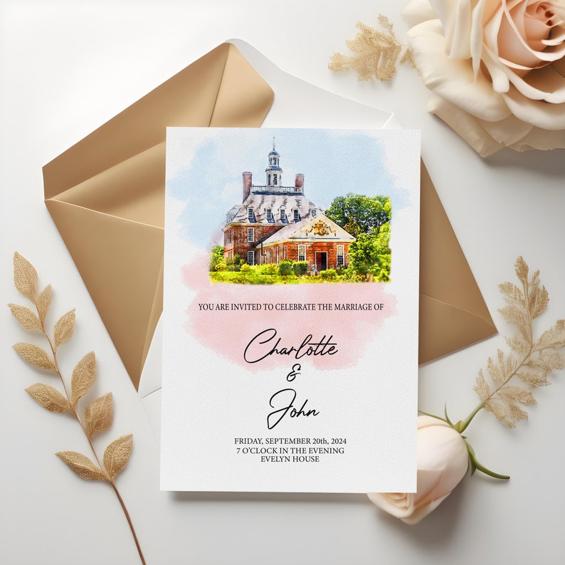 Custom Wedding Invitation: Watercolor Venue Portrait, Invitation Set - Etsy