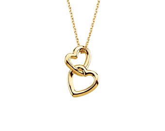 14K Yellow Gold Double Heart Love 18" Pendant Necklace - Two Hearts Necklace - Love Necklace - Dainty Necklace - Double Heart Pendant