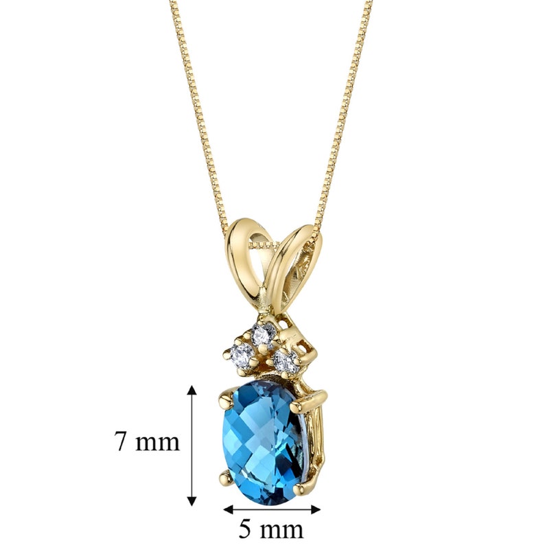 14 Karat Yellow Gold Oval Shape 1.00 Carats London Blue Topaz Diamond Pendant Mom Jewelry Necklace for Woman Layering