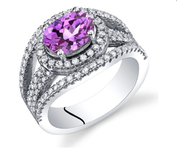 Gift for Her Eliana and Eli Jewelry Engagement Ring 7.50 Carat Created Pink Sapphire Sterling Silver Cushion Halo Ring Sizes 5 to 9
