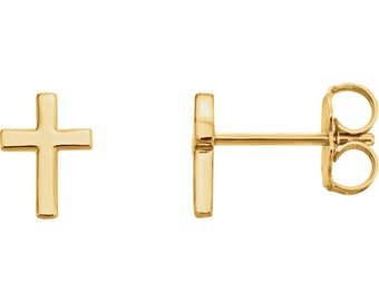 14K Cross Earring-Dainty Cross Earrings | Gold Stud Earrings | Gold Cross Earrings | Minimalist Earrings | Baptism Gift | Confirmation Gift