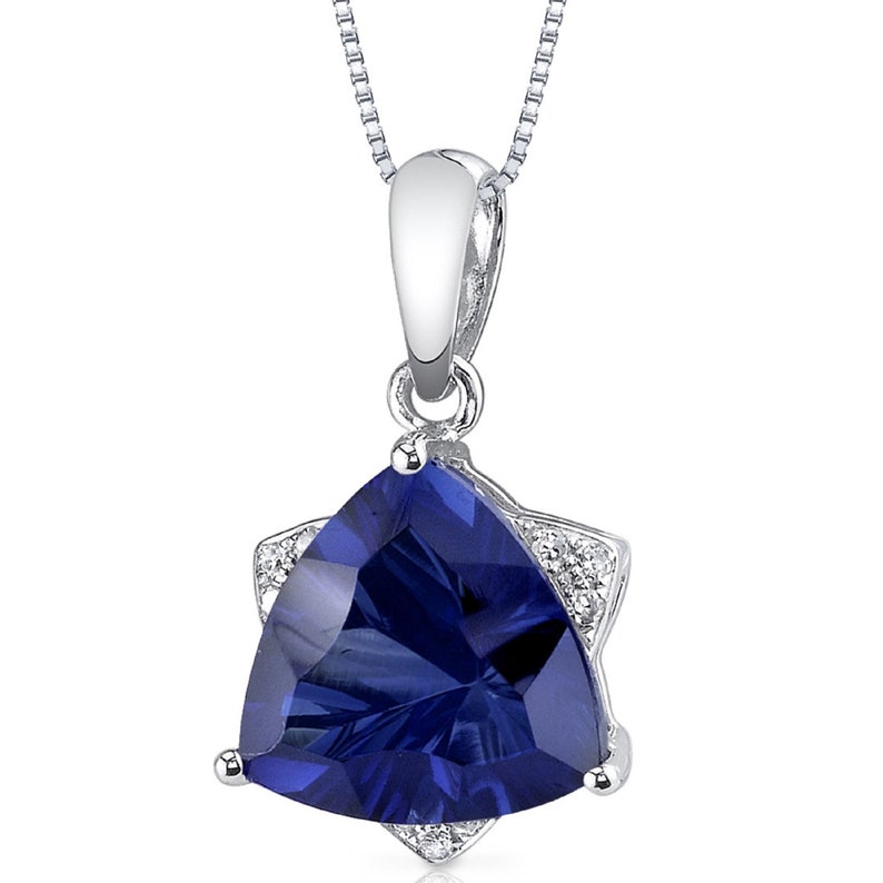 Mother/'s Day Jewelry Gift from Daughter Son Mom Jewelry Blue Sapphire Pendant 14 Karat White Gold Triangle 3.73 Carats