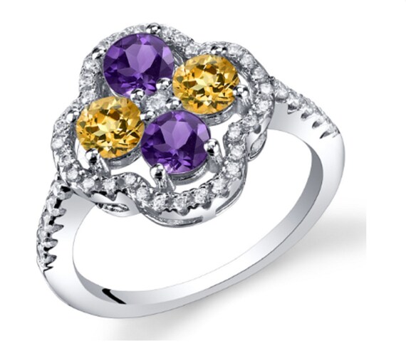 Art Deco Silver Gemstone Ring February Birthstone Amethyst Ring Size 5 Cocktail Ring