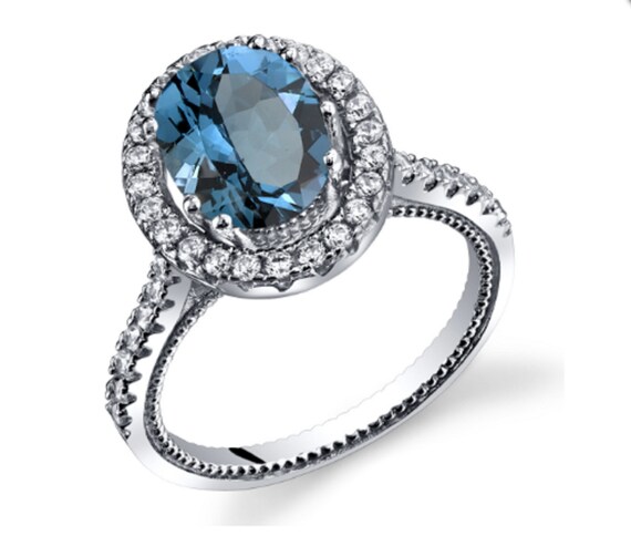 Gemstone Ring Handmade Engagement Ring Swiss Blue Topaz Cushion Cut Checkerboard Ring Sterling Silver 2.25 Carats Sizes 5 to 9