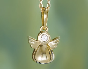 Diamond Youth Angel Necklace - guardian angel - angel jewelry - angel pendant - angel wings necklace - gold angel necklace-layering necklace