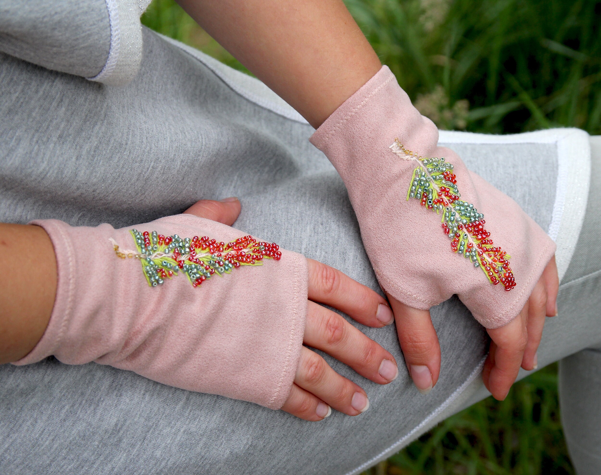 Fingerless gloves with hand embroidery Fashion boho fingerless Etsy