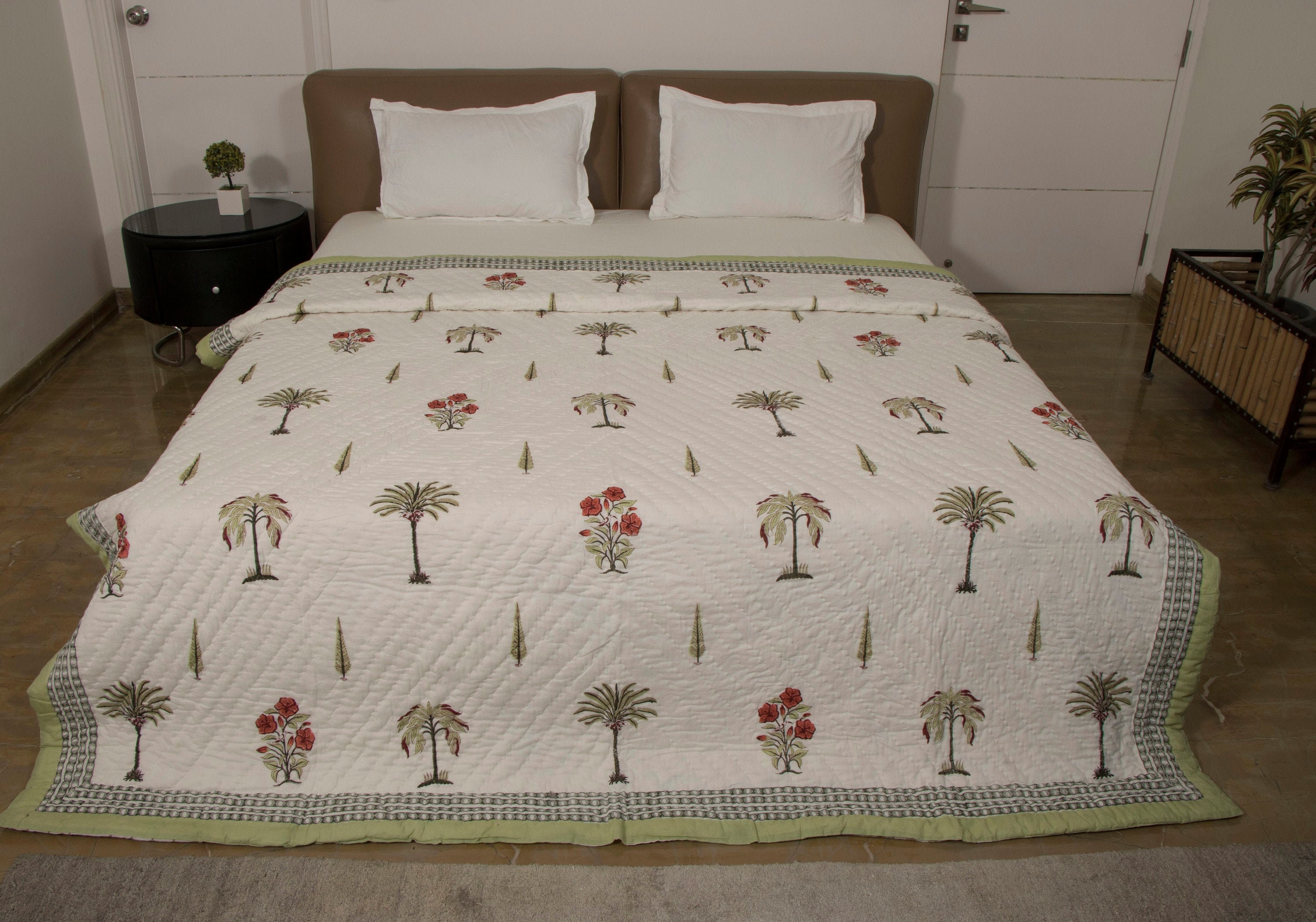 Quilt Comforter Palm tree print Blockprinted Floral Quilt Etsy