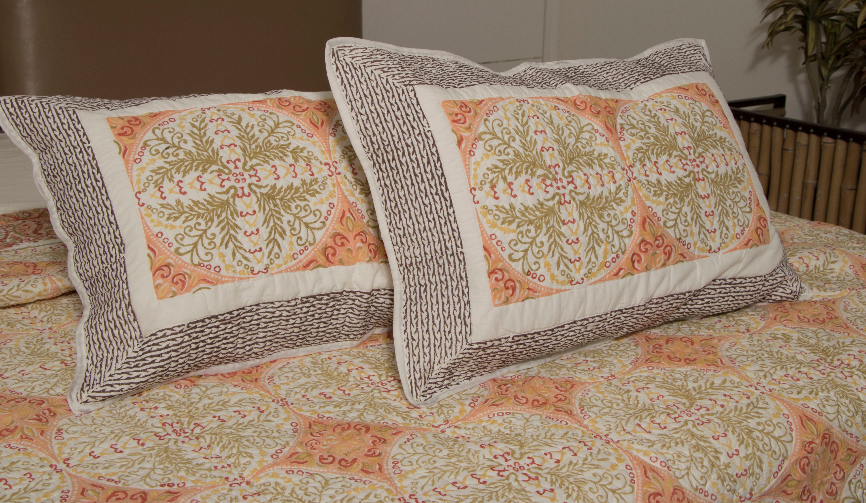 Bedding Art Nouveau style Blockprinted Floral Quilt with Etsy