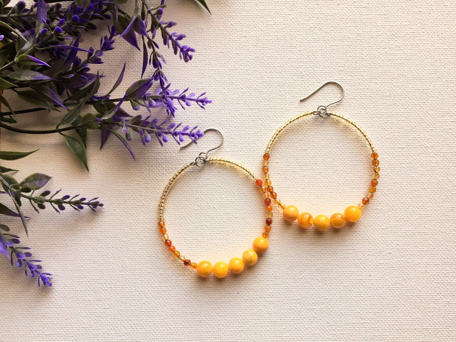 Mustard Yellow Dangle Earring. Colorful Hoop Earrings. Large Etsy