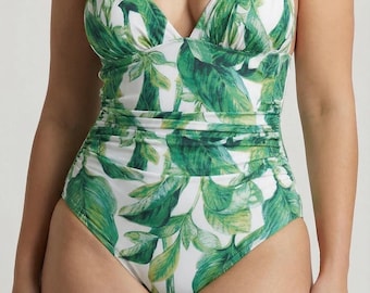 Banana leaf Print Adjustable One-Piece Swimsuit with Removable Cups – Made in Italy