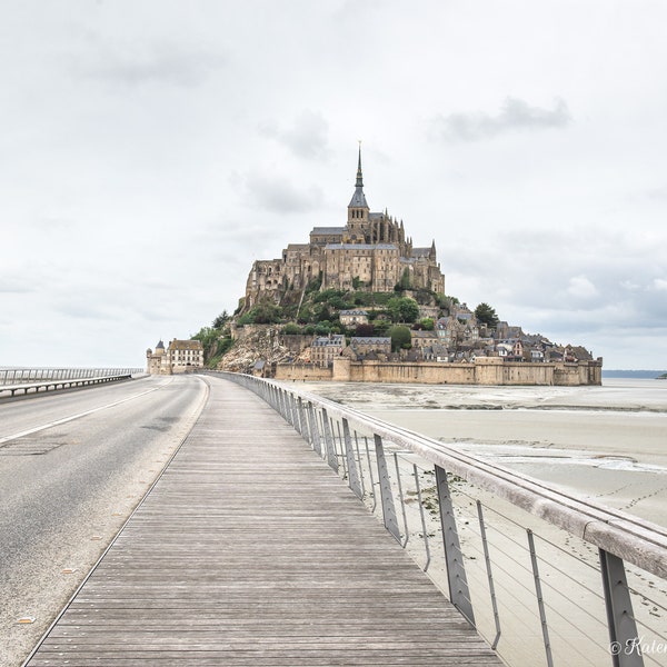 Le Mont Saint Michel wall art print, Normandie, France by Kateryna Kole. Travel, Brown Wall Art, French photography, Home decor, Gray photo